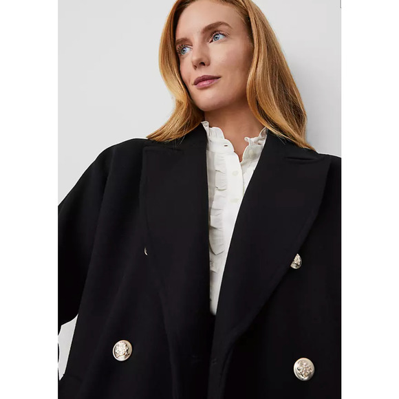 NEW ANN TAYLOR BLACK DOUBLE BREASTED DOLMAN SLEEVE COAT SZ L - Picture 4 of 8